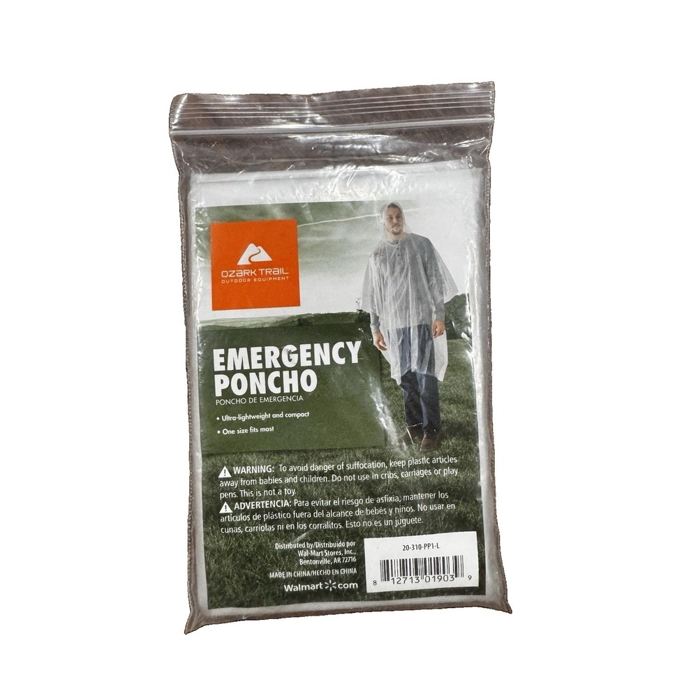 Ozark Trail Emergency Poncho Clear Plastic Unisex One Size Fits Most